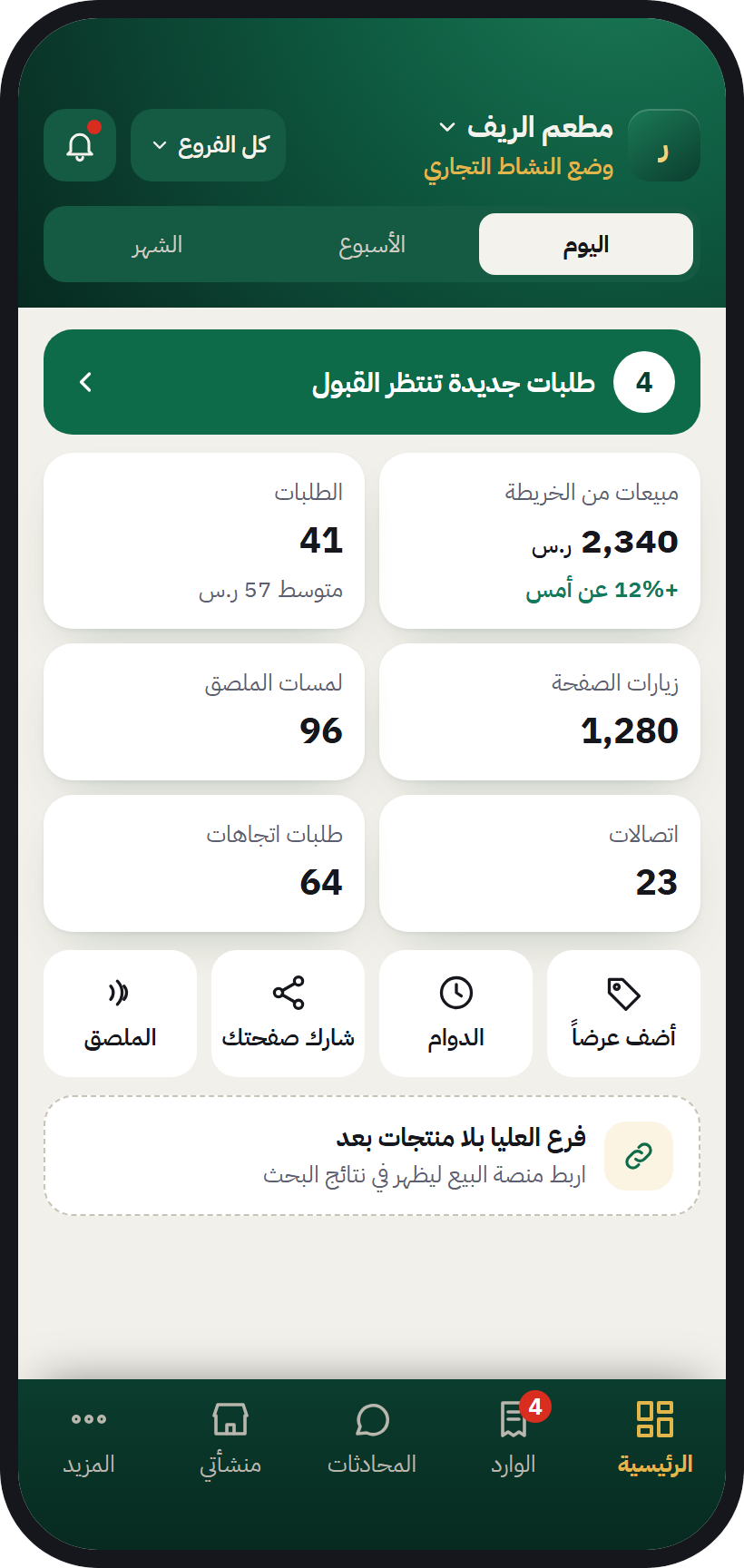 رئيسية النشاط التجاري: تنبيه بطلبات جديدة تنتظر القبول